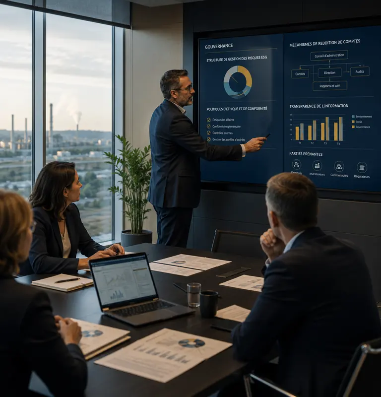 audit-esg-gouvernance-gestion-risques-conformite Analyse des mécanismes de gouvernance, de gestion des risques ESG et de conformité lors d'un audit organisationnel.
